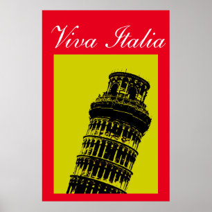 Pôster Torre inclinada de Viva Italia do pop art do