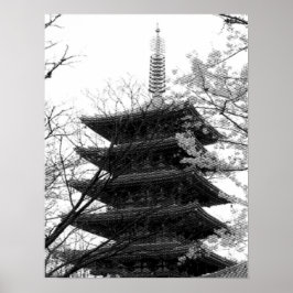 Poster Torre japonesa branca e preta