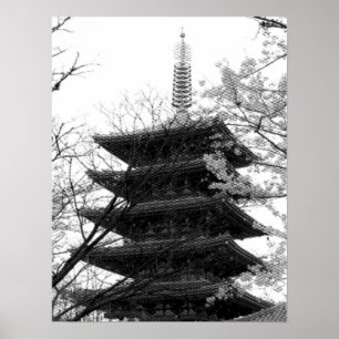 Poster Torre japonesa branca e preta