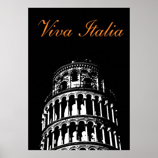 Poster Torre Preta Branca de Menção Viagem Pisa Itália (Frente)