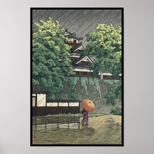 Pôster Torre Udo, Castelo Kumamoto em chuva Kawase Hasui (Frente)