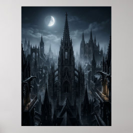 Poster Torres da Cidade Gótica ao Luar