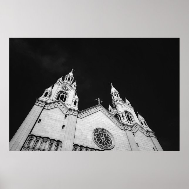 Poster Torres de Igreja Preta e Branca (Frente)