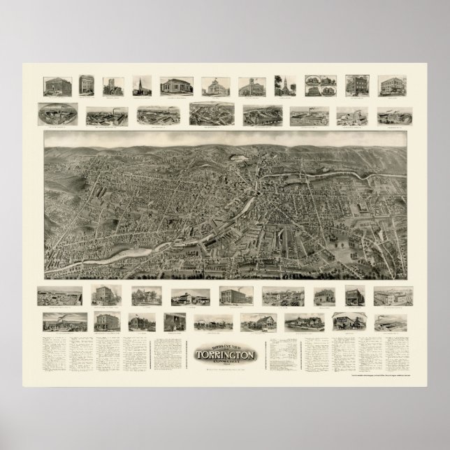 Poster Torrington, CT Mapa Panorâmico - 1909 (Frente)