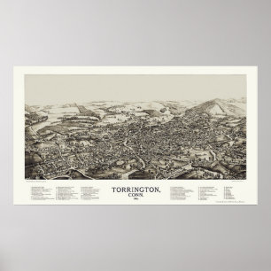 Poster Torrington, mapa panorâmico do CT - 1889