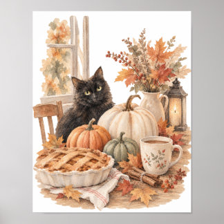 Poster Torta de Abóbora Gato Preto Cozinha de Outono Vint