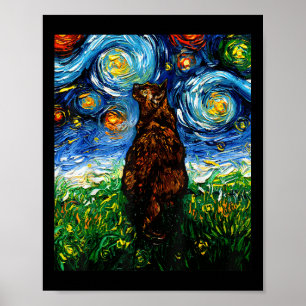 Poster TortoisesInferno Tortie Starry Night Kitty Art Por