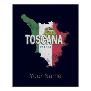 Pôster Toscana Itália Retro Region Map Vintage Fattoria