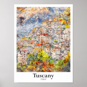 Poster Toscana Itália Viagem Watercolor Desenhado