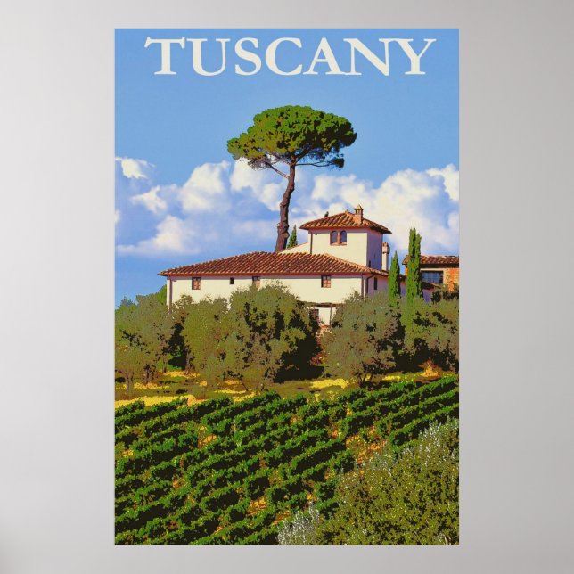 Poster Toscana Itália Viagens vintage Villa Italiano (Frente)