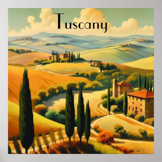 Poster Toscana Rural Antiga com Texto Personalizado (Frente)