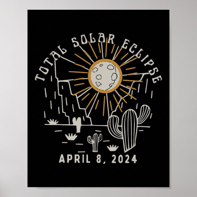 Poster Total de Eclipse Solar 2024 Totalmente Oeste dos E (Frente)