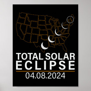 Poster Total do Eclipse Solar abril 8 2024 América EUA Ma