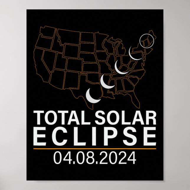 Poster Total do Eclipse Solar abril 8 2024 América EUA Ma (Frente)