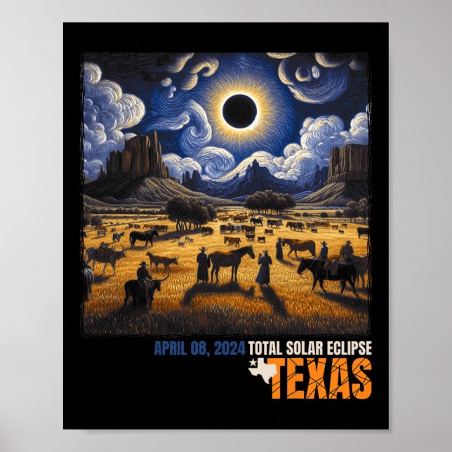 Poster Total do Eclipse Solar Retro abril 8 2024 Astronom (Frente)