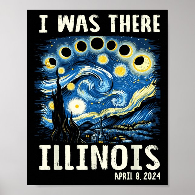 Poster Total Solar Eclipse 2024 Illinois - Starry Night P (Frente)
