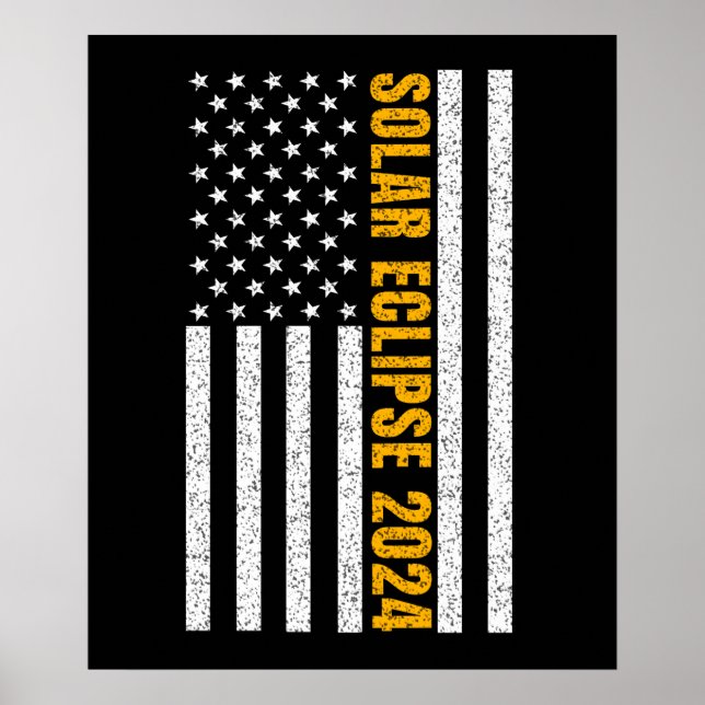 Poster Total Solar Eclipse EUA 8 de abril de 2024 bandeir (Frente)