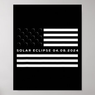 Poster Total Solar Eclipse US American Flag 04.08.2024 to