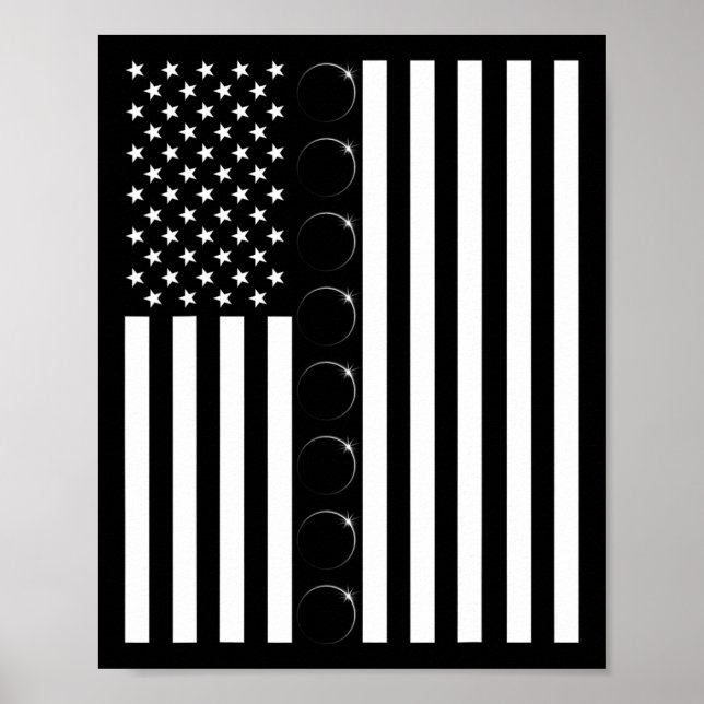 Poster Total Solar Eclipse US American Flag 04.08.2024 to (Frente)