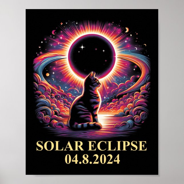 Poster Totalidade do Cat Solar Eclipse 2024 abril 8 Homen (Frente)