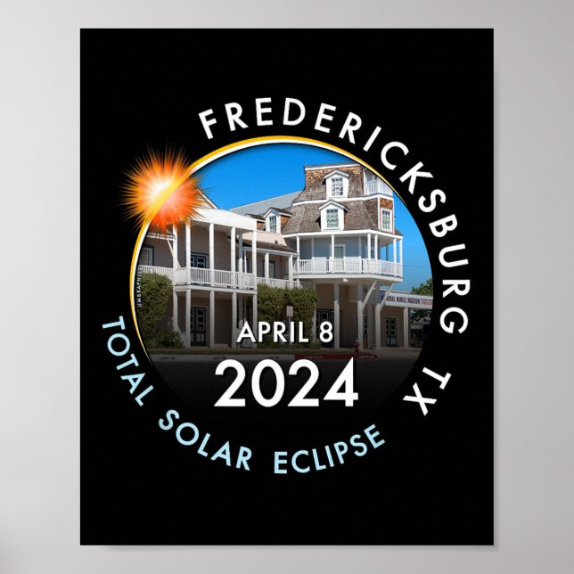 Poster Totalidade do Eclipse Solar Fredericksburg T 2024 (Frente)