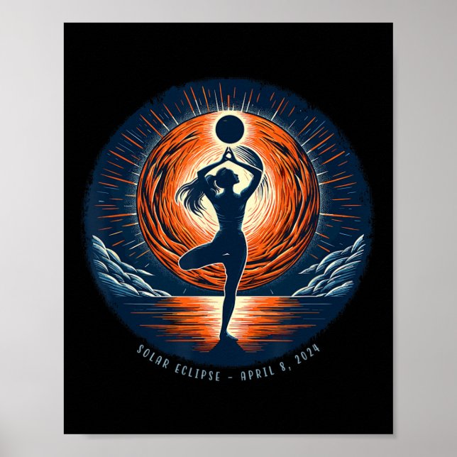 Poster Totalidade Eclipse Solar Total de 8 de Abril Mulhe (Frente)