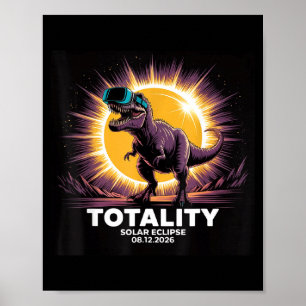 Poster Totalidade Solar Engraçada Dinossauro 12 de Agosto