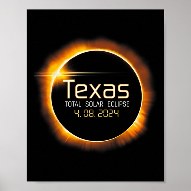 Poster Totalidade Usa do Eclipse Solar Texas 2024 (Frente)
