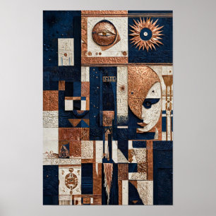 Poster Totem de Cobre Azul Meia-Noite - Marfim 3D