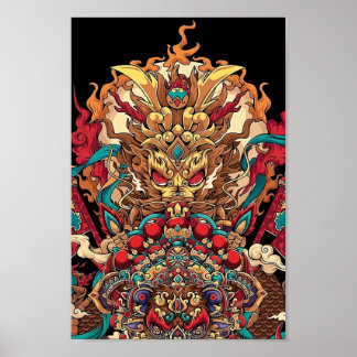 Poster Totem de dragão chinês, arte de tatuagem