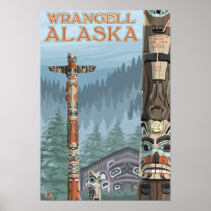Pôster Totem pólos - Wrangell Alaska de Alaska