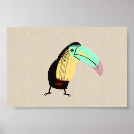 Poster Toucan Tropical Bright em Linen Canvas