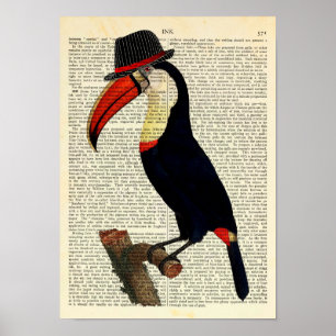 Poster Toucan Vestindo um chapéu, trilby, Ilustração Vint