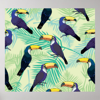 Poster Toucan Vintage, Ilustração Colorida.