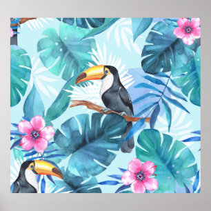Poster Toucans de aquarela: Tropical Sem costura