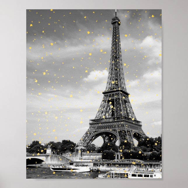 Poster Tour Eiffel, França - Black/ Faux Dourada Sprinkle (Frente)