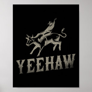 Poster Touro Ancorando Horseback Andando no Oeste Rodeo Y
