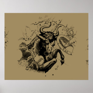 Pôster Touro Constelação Hevelius 1690 Engrenando