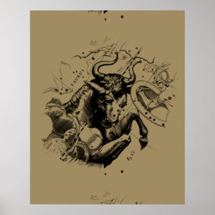 Pôster Touro Constelação Hevelius 1690 Engrenando