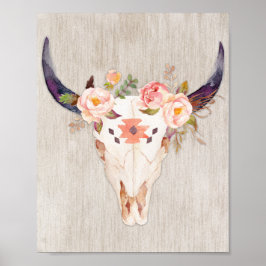Poster Touro de tribo, touro floral,