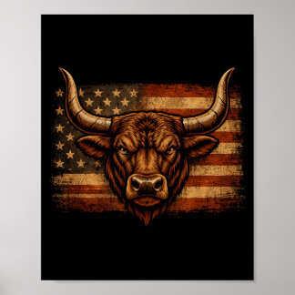 Poster Touro desgastado bandeira americana western countr