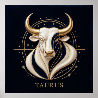 Poster ♉ Touro Elegante Zodíaco Touro Dourado Astrologia