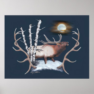 Poster Touro-Elk Majestoso À Lua