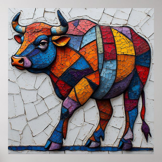 Poster Touro Mosaico Colorido (Frente)