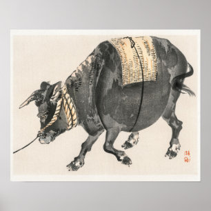 Poster Touro negro por Kōno Bairei (1844-1895)
