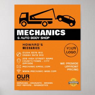 Poster Tow Truck, Auto Mechanic e Repara Publicidade