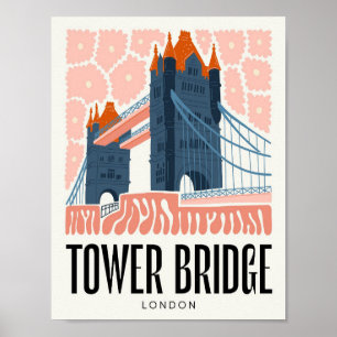 Poster Tower Bridge London abstrato viagem de arte floral