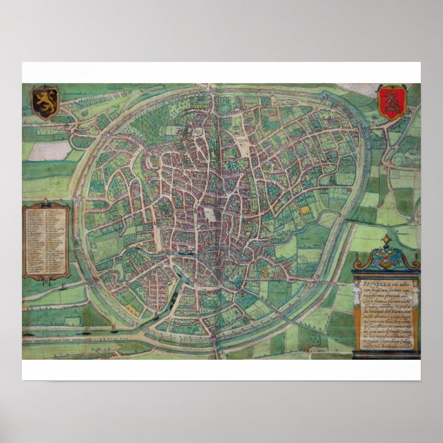 Poster Town Plan of Brussels, from 'Civitates Orbis Terra (Frente)