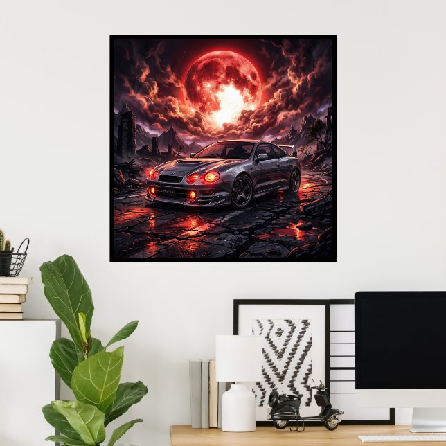 Poster Toyota Celica GT4 Sob uma Lua Carmesim (Escritório em casa)
