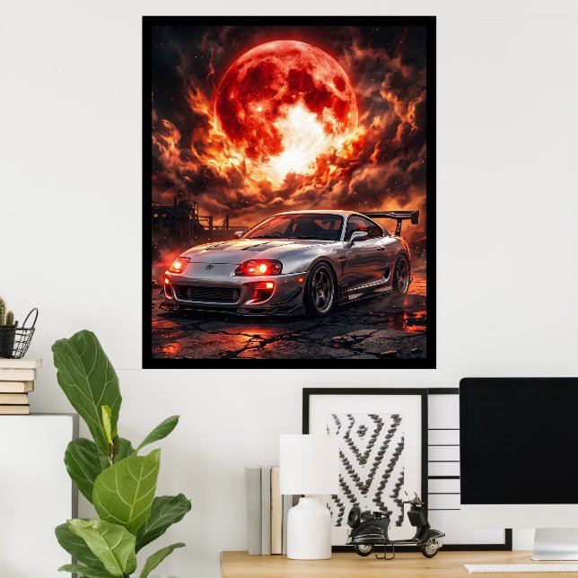 Poster Toyota Supra MK4 Sob uma Lua Carmesim (Escritório em casa)